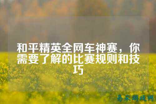 和平精英全网车神赛,你需要了解的比赛规则和技巧