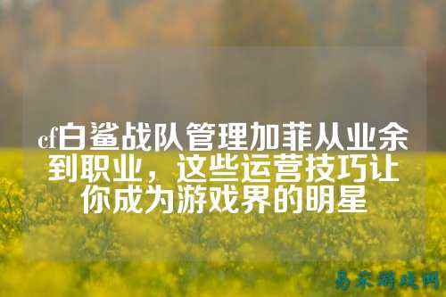 cf白鲨战队管理加菲从业余到职业，这些运营技巧让你成为游戏界的明星