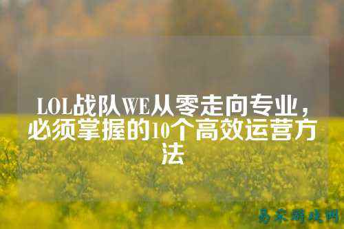LOL战队WE从零走向专业，必须掌握的10个高效运营方法