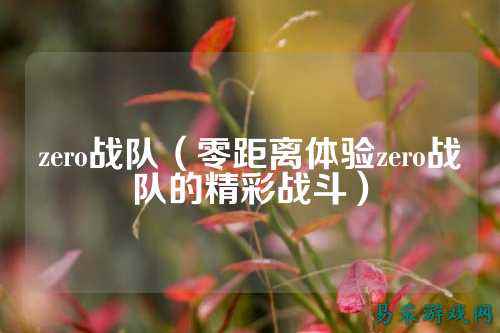 zero战队（零距离体验zero战队的精彩战斗）