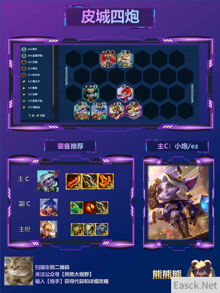 云顶之弈s13皮城四炮阵容推荐