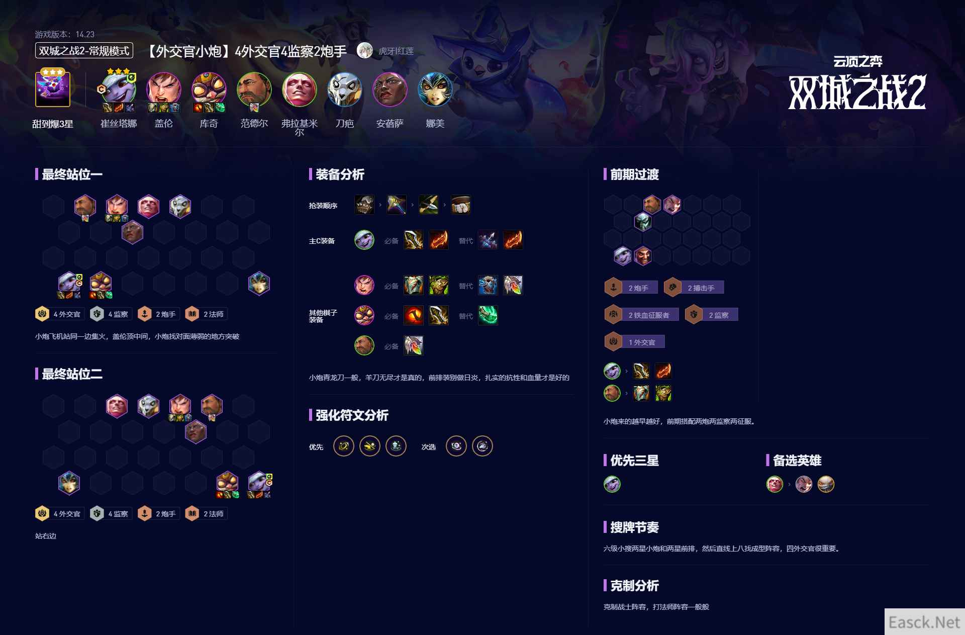 云顶之弈S134外交官4监察2炮手阵容攻略
