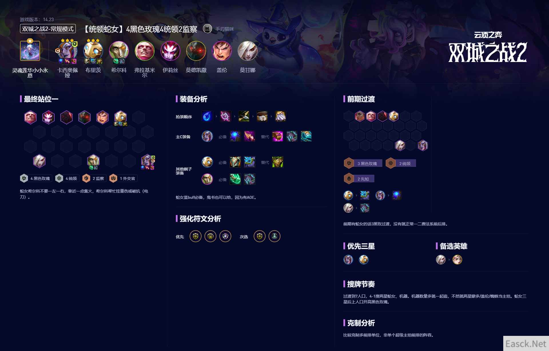 云顶之弈S134黑色玫瑰4统领2监察阵容攻略