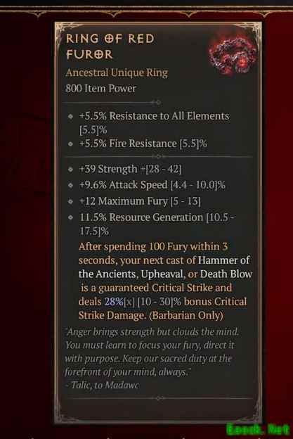 暗黑4红色狂热之戒属性一览