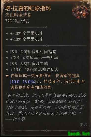 暗黑4塔拉夏的虹彩指环好用吗