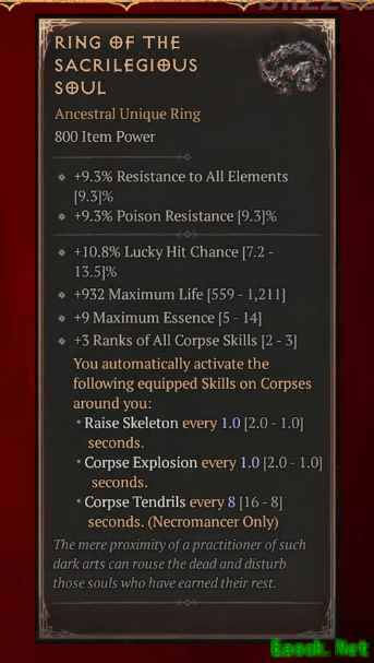 暗黑4亵渎灵魂之戒属性一览