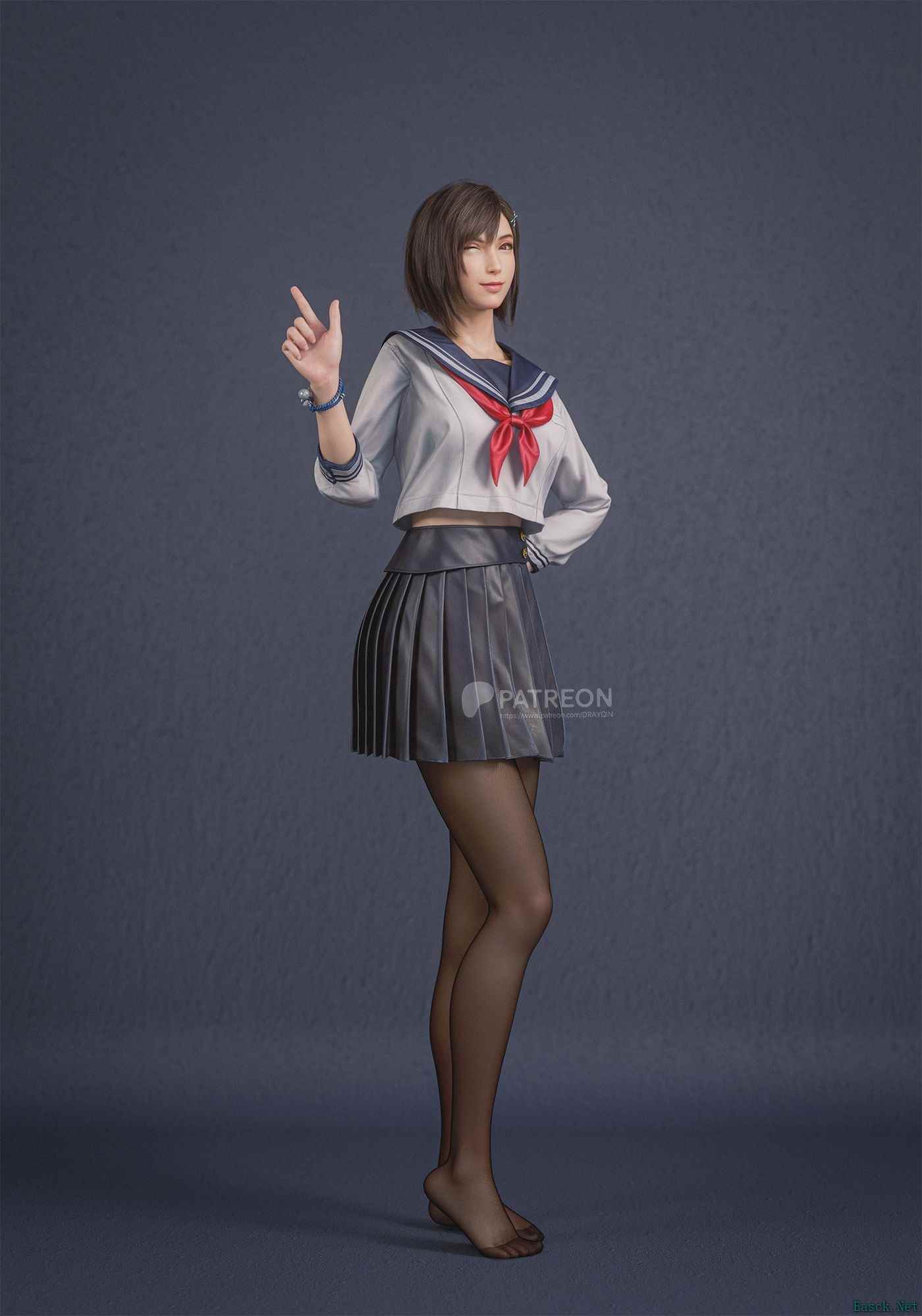 3D艺术：《FF7》黑丝JK蒂法与裸足爱丽丝的动人美图特辑