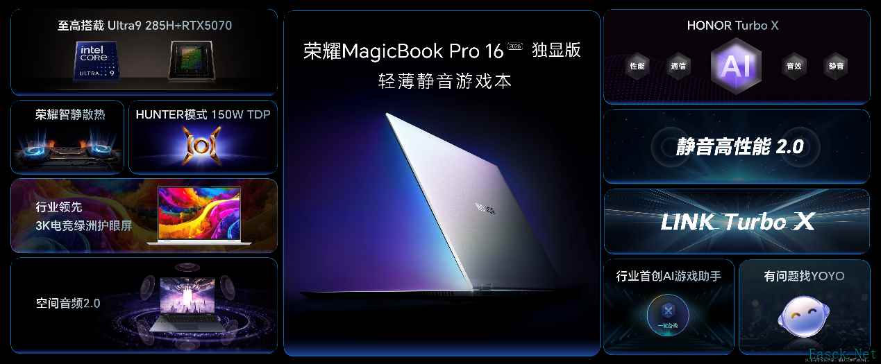 荣耀MagicBook Pro 16 2025发布：首发搭载5070显卡,HUNTER版9499元起