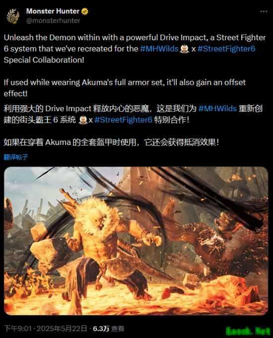 《怪猎荒野》联动《街霸6》：豪鬼的拳头真的有伤害！