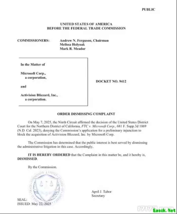 游戏史上最大收购案尘埃落定：FTC撤销微软690亿美元收购动视暴雪诉讼