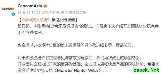 《怪物猎人：荒野》意见反馈报告：游戏更新改善内容公开