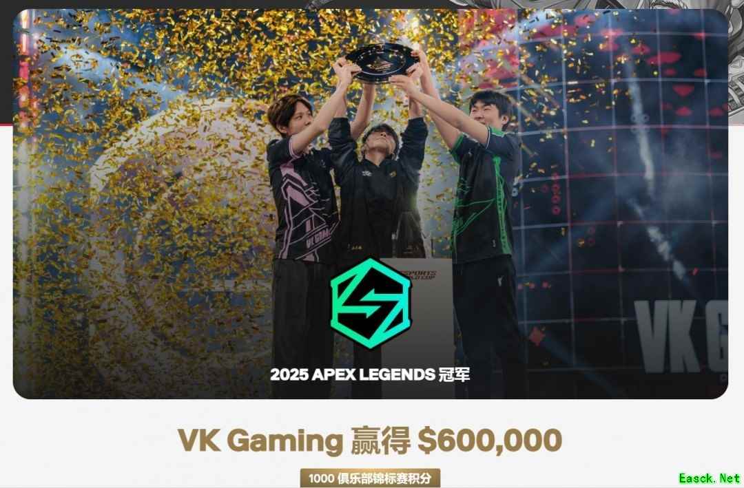中国战队VKG首夺Apex英雄世界杯冠军