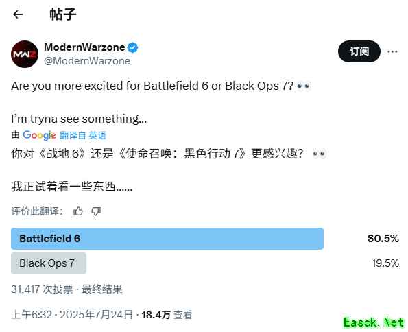 战地6期待值超使命召唤四倍