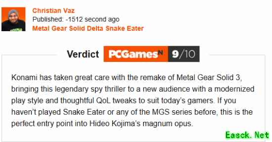 合金装备3重制版媒体评分出炉:海外媒体盛赞9分