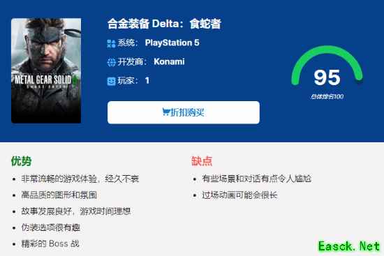 合金装备3：重制版媒体评分85分，巴西媒体给出95分高分