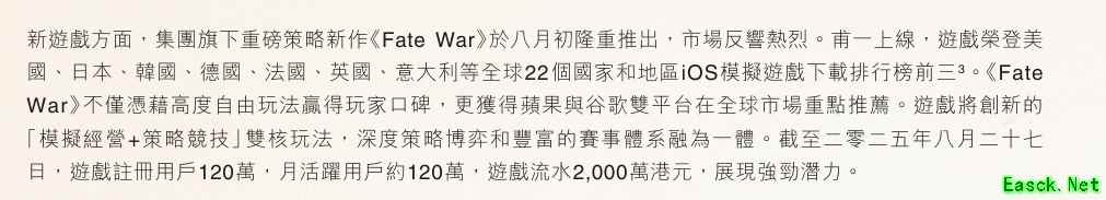 IGG新游《FateWar》上线23天流水2000万港元，用户数120万