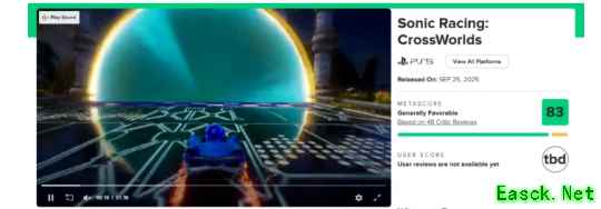 《索尼克赛车：交叉世界》 媒体评分解禁 M站均分83分好评！