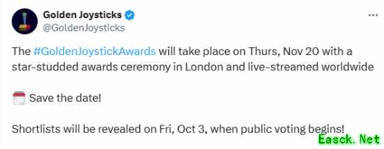 金摇杆奖官宣于11月20日举办！协办方提到《黑神话》