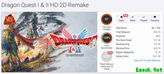 《勇者斗恶龙1+2 HD-2D重制版》OC站87分！画面精美 配乐出色