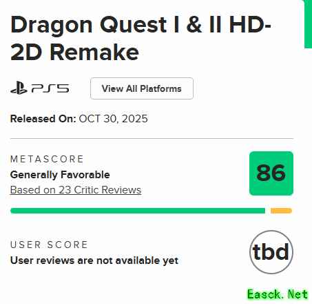 《勇者斗恶龙1+2RE》口碑解禁：M站均分86