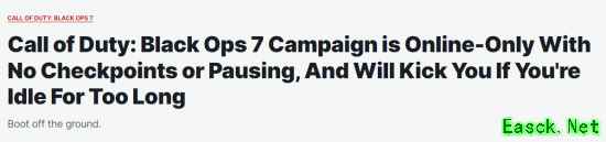 IGN吐槽《使命召唤22》单人战役太折磨！挂机太久还会被踢出