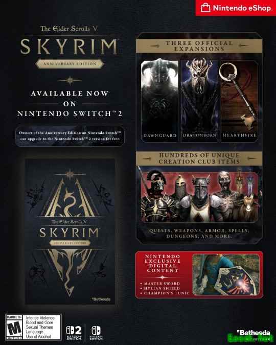 《上古卷轴5：天际》Switch2版今日发售 可免费升级