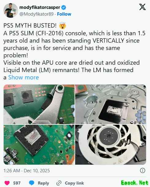 所有PS5都可能出现液金老化问题！专业人士警告！