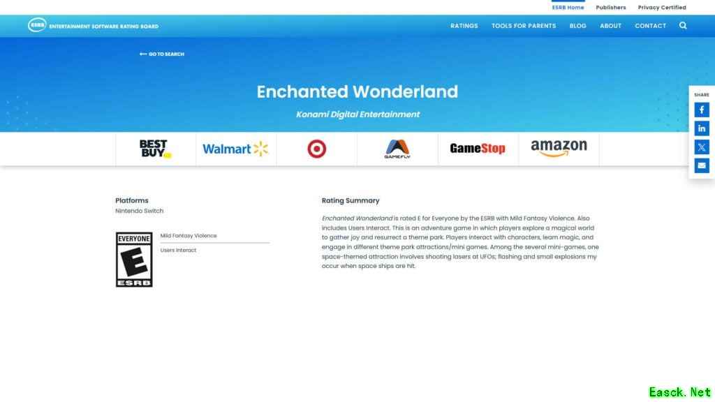 科乐美新作Enchanted Wonderland通过评级,将登陆Switch