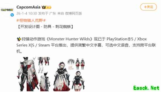 《怪物猎人：荒野》公开刺花蜘蛛防具设定：细节华丽 裙底还有蔷薇