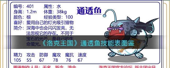 《洛克王国》通透鱼技能表图鉴