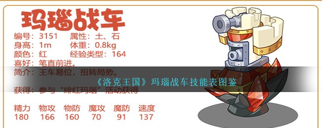 《洛克王国》玛瑙战车技能表图鉴