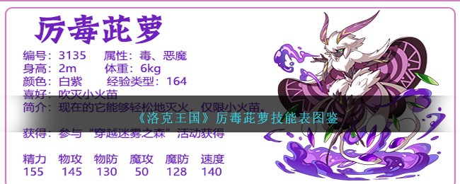 《洛克王国》厉毒茈萝技能表图鉴