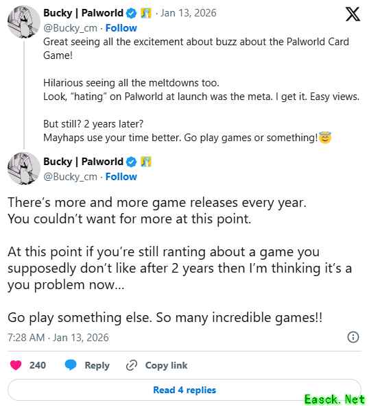 幻兽帕鲁设计师回应两年争议：非议应让位于多元游戏选择