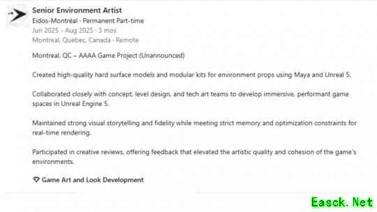 曝Eidos 蒙特利尔疑似秘密开发“4A”级游戏项目！