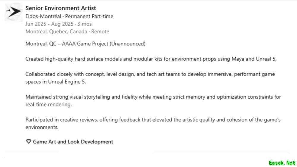 Eidos蒙特利尔或正开发AAAA级新作