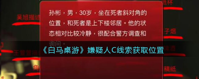 《孙美琪疑案：白马桌游》五级线索——嫌疑人C