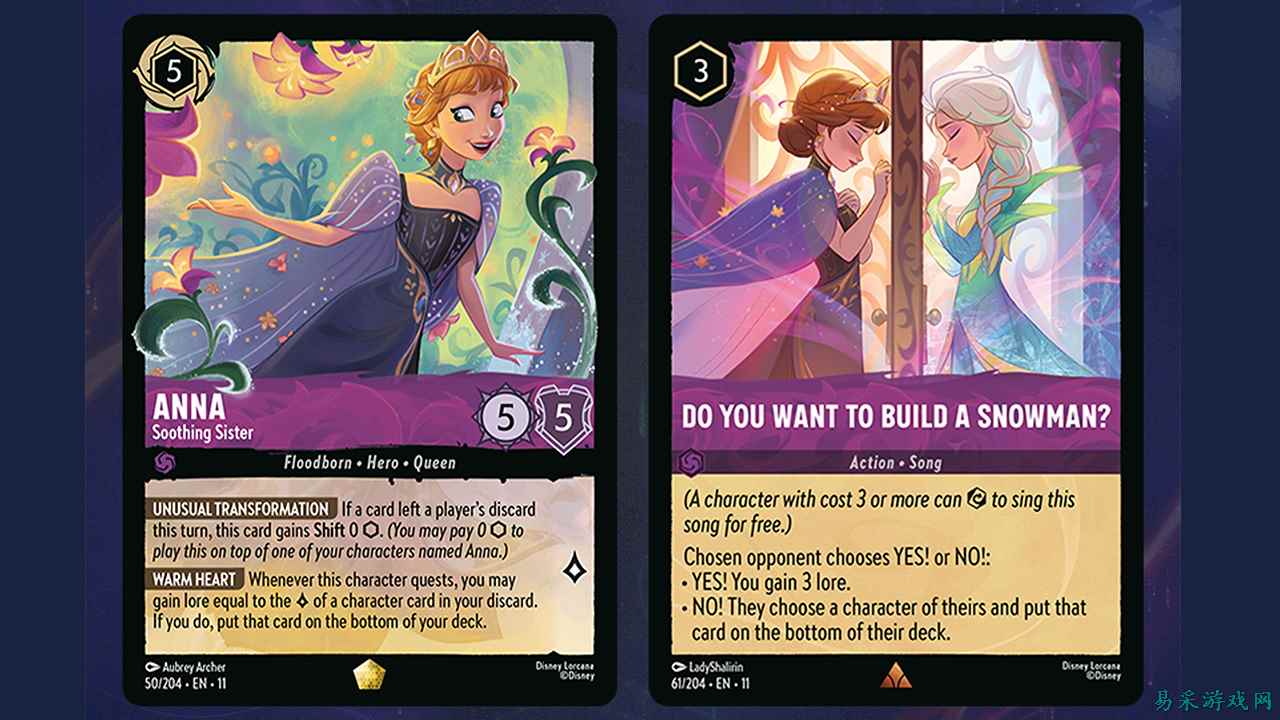 独家：迪士尼 Lorcana《Winterspell》系列新卡揭晓——《冰雪奇缘》安娜（抚慰之姐）及“你想不想堆个雪人？”