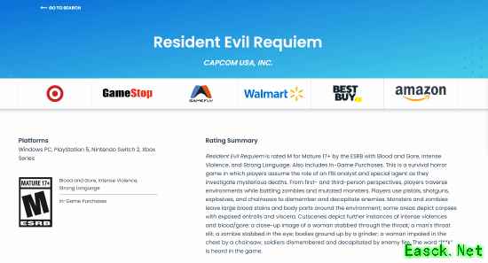 生化危机9：安魂曲获ESRB M级评级，2026年2月27日全球发售