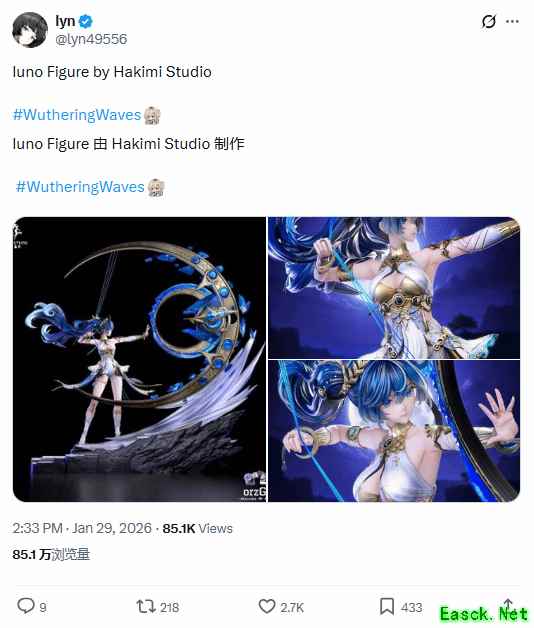 鸣潮尤诺新手办展示图外网分享！制作精美细节拉满