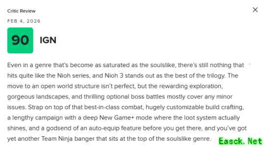 《仁王3》系列集大成者 IGN给出了9分的好评