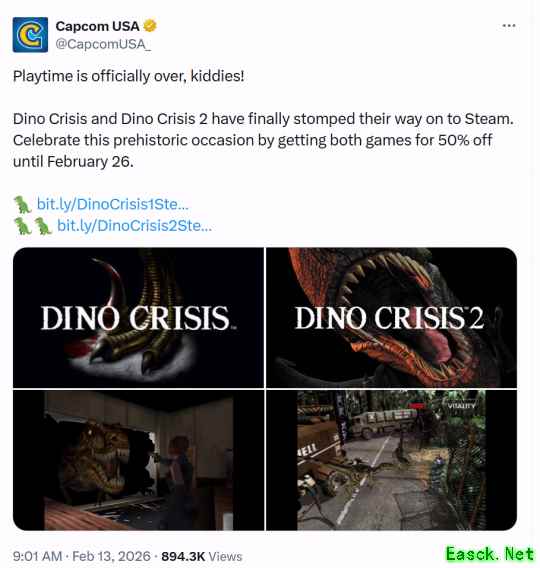 首发五折！卡普空《恐龙危机》1&2移植版突然登陆Steam