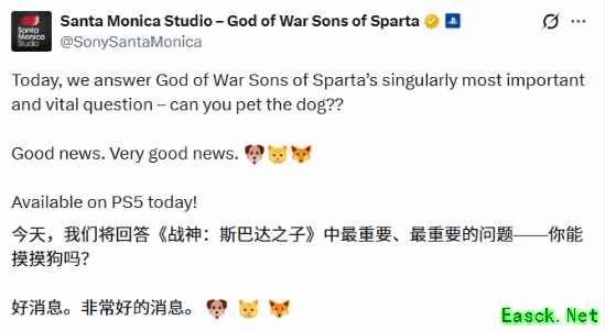 战神：斯巴达之子确认可抚摸狗猫狐，互动细节曝光