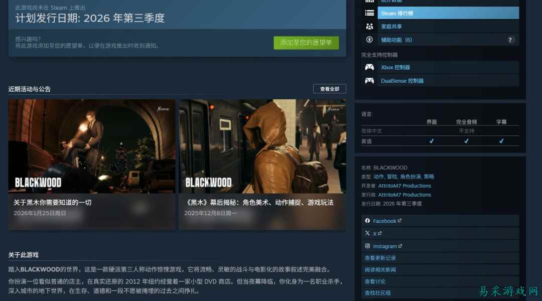 “疾速追杀”风格游戏《黑木》公布 今年Q3发售