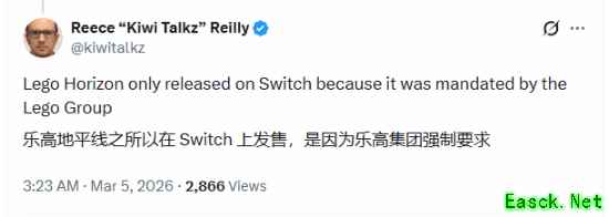 外网曝《乐高：地平线冒险》登陆NS系乐高强制要求 索尼仍视任天堂为直接竞争对手