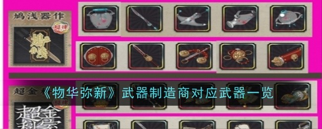 《物华弥新》武器制造商对应武器一览
