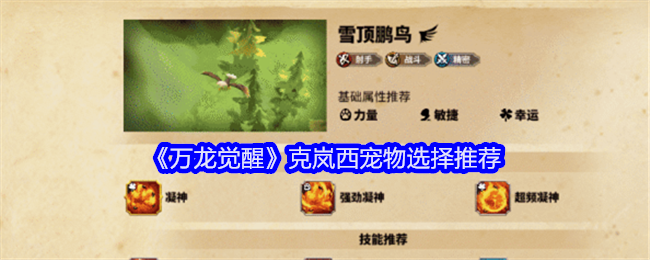 《万龙觉醒》克岚西宠物选择推荐