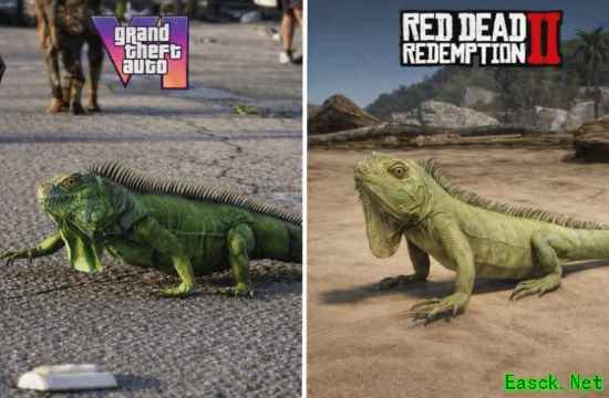 GTA6预告中绿色蜥蜴建模引热议：细节升级还是风格偏离？