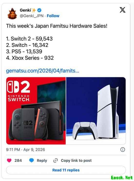 PS5涨价后销量暴跌!NS2成日本最畅销主机