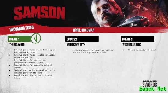 Liquid Swords公布Samson两轮补丁计划，4月15日与22日上线
