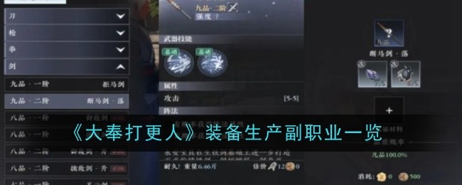 《大奉打更人》装备生产副职业一览